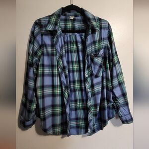 Women , Blue and Green Plaid Shirt